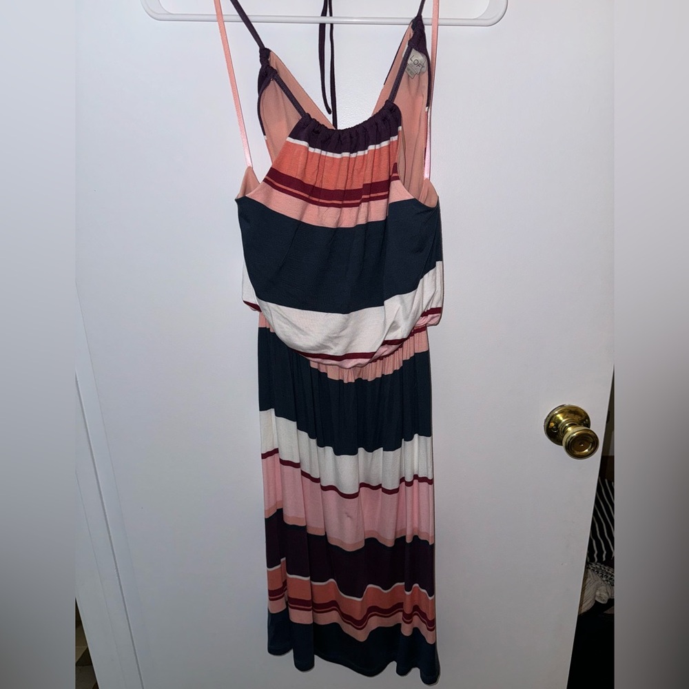 Purple, pink, white, and blue LOFT halter dress, xs petite